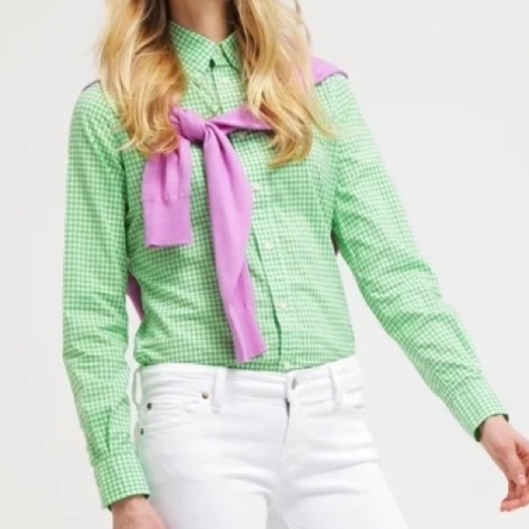 Polo Ralph Lauren Green Gingham Purple Pony Long Sleeve Button Down Cotton Large - Picture 3 of 10